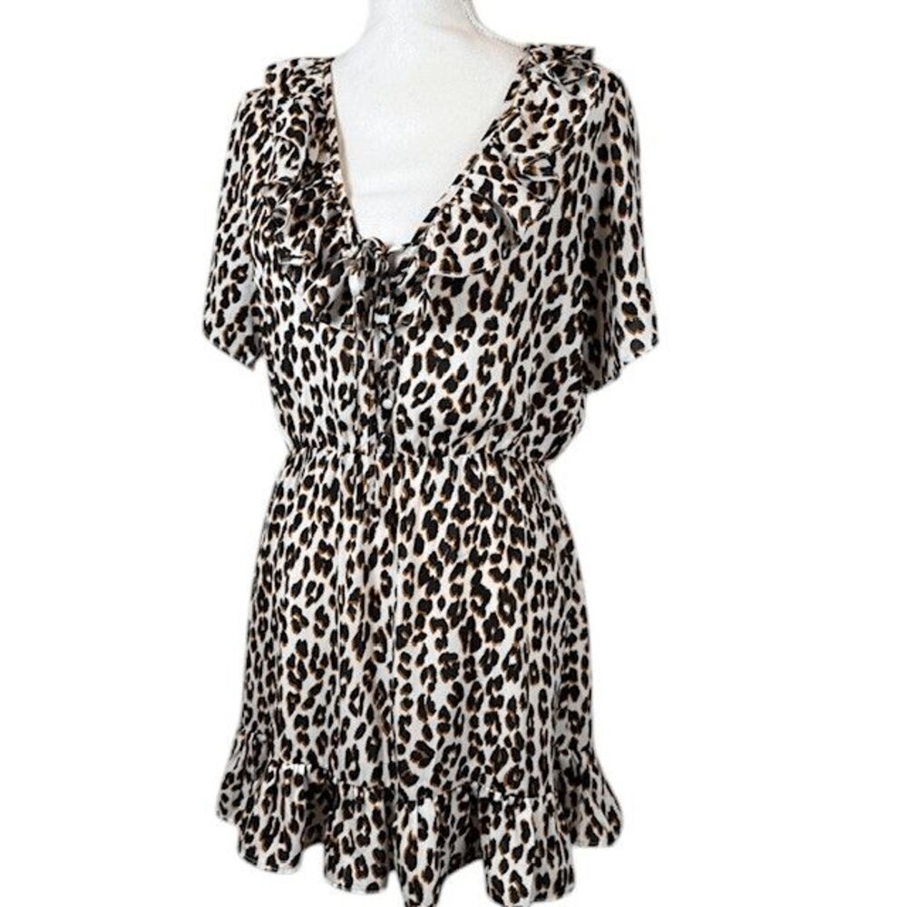 Buddy Love Ruffle Leopard Print Dress Tie Front Elastic Waist Lined Size Small
